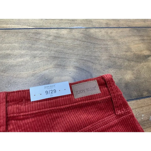 Judy Blue High Rise Button Fly Red Rust Corduroy Ankle Straight Pants Size 9/29 - Picture 10 of 13